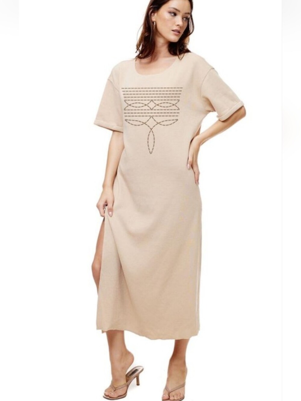 NEW Tan 'Boot Stitch' Graphic Maxi T-Shirt Dress